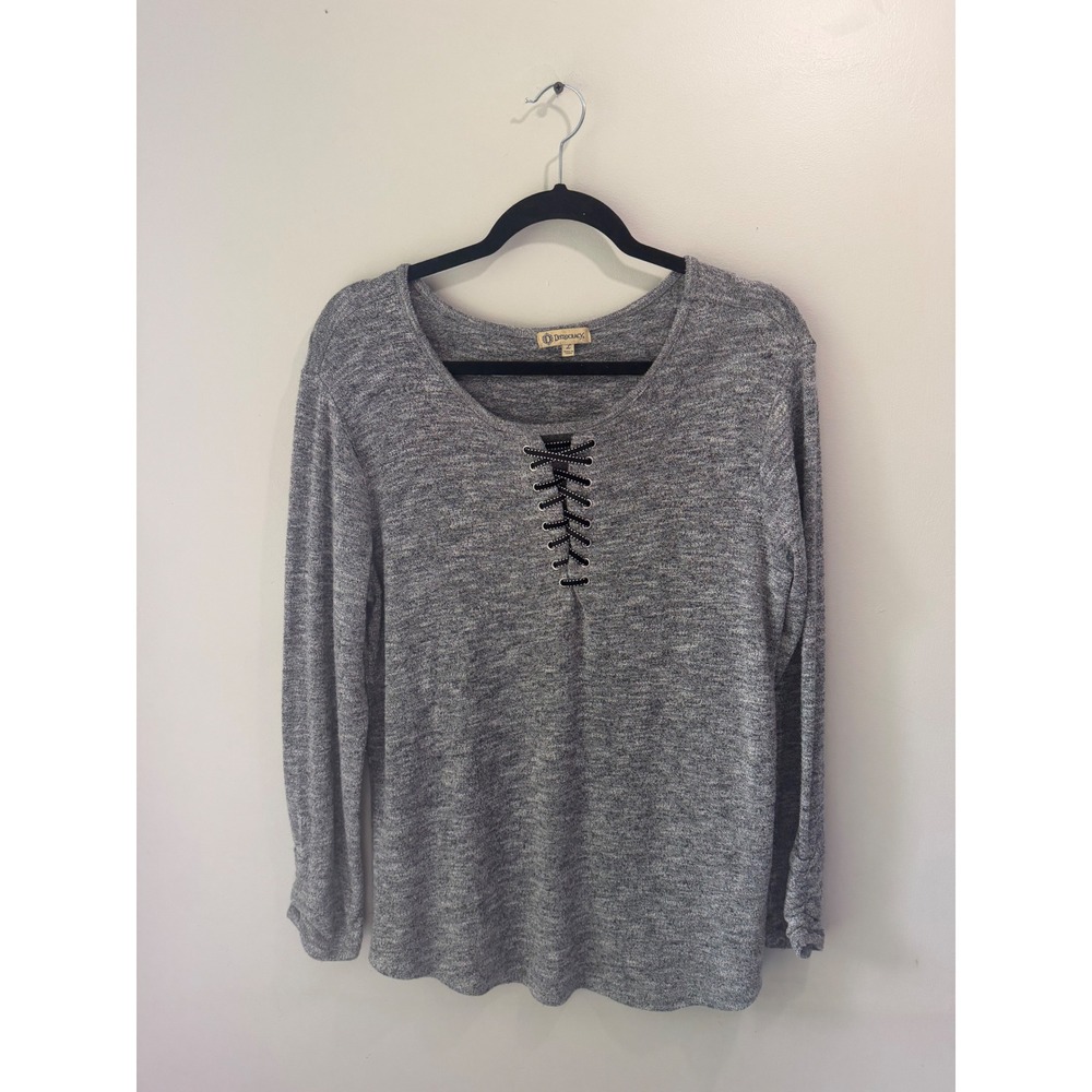 Democracy Womens Grey Lace Up Grommet Long Sleeve Knit Top B0017M55E Size L